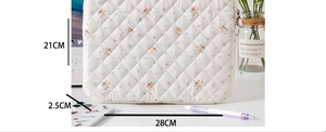 Detailed size specifications for the 11-inch quilted floral laptop and tablet sleeve