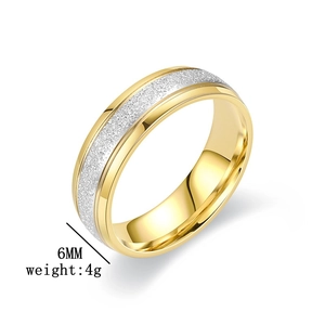Detailed 6mm frosted titanium steel ring with gold edges and 4g weight specification
