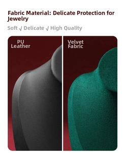 Detail of premium PU leather and velvet jewelry bust display for necklace presentation