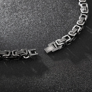 Retro stainless steel Byzantine chain bracelet with a black oxidized industrial finish