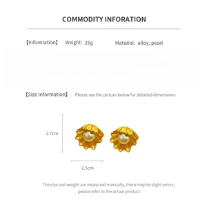 Detailed size specifications for vintage shell earrings with pearls and alloy material