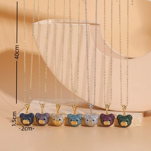 Pendentifs ours multicolores en zircone cubique plaqués or 14K sur un support en pierre