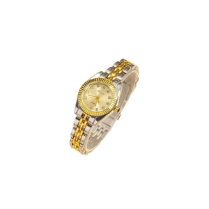 Montre à quartz pour femme avec cadran étoile doré et bracelet en acier bicolore