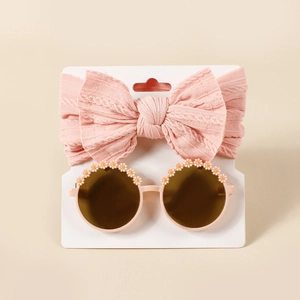 Rosa Schleifen-Stirnband und Gänseblümchen-Sonnenbrille 2er-Set für Baby-Mädchen-Sommersonnenschutz