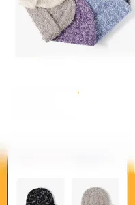 Detail showing various colors of thick fuzzy knit beanies with warm folded cuffs for winter