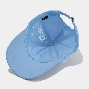 Light blue quick-dry sun hat with breathable laser-cut holes and adjustable metal buckle
