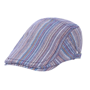 Casquette plate à rayures de style ethnique avec boucle en métal et design béret rétro britannique