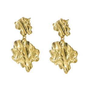Chic 2024 gold titanium steel earrings featuring irregular organic textured metal design