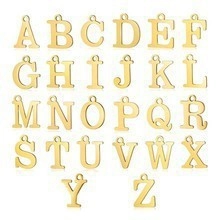 Gold letter charms set with 26 English letters A-Z for paperclip link bracelet jewelry