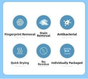 Infographic of anti-fog lens wipes showing anti-fingerprint and quick-dry features