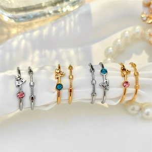 Stainless Steel Geometric Open Rings Adjustable Star Triangle Colorful Zircon Gold Silver Plated Elegant Women Jewelry