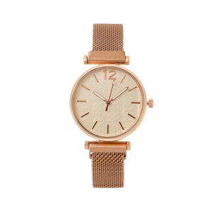 Women Quartz Watch With Magnetic Milanese Mesh Strap Stainless Steel Leaf Pattern Dial Fashion Elegant Wristwatch