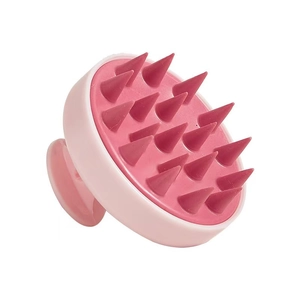 Ergonomic pink silicone scalp massage brush with soft bristles for deep hair cleaning