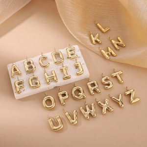 14K gold plated stainless steel 3D bubble 26 initial letter pendant necklaces set