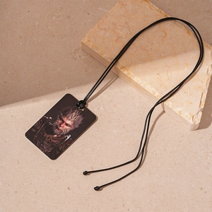 Black Myth Wukong pendant necklace featuring colorful character art on black square charm