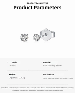 Macro shot of 2.5mm brilliant cut 5A cubic zirconia earring with S925 silver hallmarks