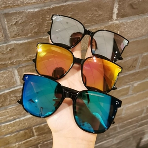 Kids oversized square sunglasses with colorful mirrored lenses and black frames