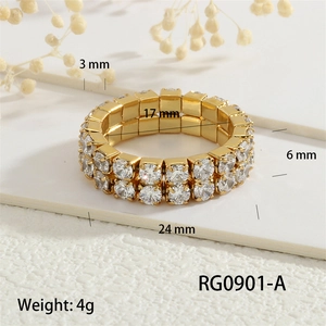 Detailed size specifications for 18K gold plated ring with double row zircon inlays