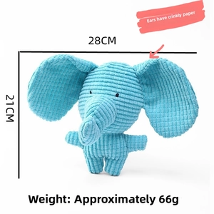 Blue elephant plush pet toy in corduroy with crinkle paper ears for dogs