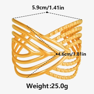 Detailed size measurement of a gold irregular 304 stainless steel open bangle bracelet
