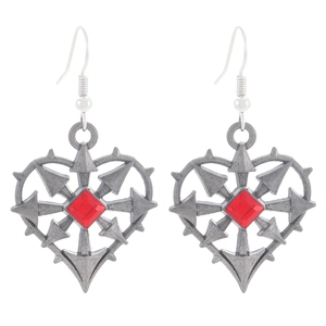 Gothische punk hart oorbellen met rode edelstenen en zilveren doorns in vintage stijl