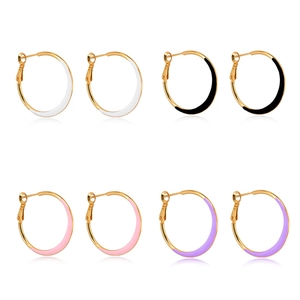 French Vintage Color Enamel Hoop Earrings With 925 Sterling Silver Post Geometric Round Circle Copper Gold Plated Earrings