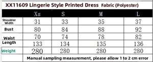 Tableau des tailles pour robe longue à imprimé bustier avec mesures en centimètres