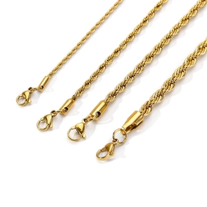 Polished 18k gold plated stainless steel rope chains in four different widths for men and women