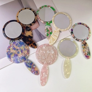 Handheld Makeup Mirror Cellulose Acetate Frame Circular Portable Cosmetic Vanity Tool For Women Vintage Marble Patterns
