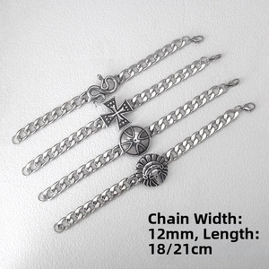 Detailed view of 12mm wide punk snake bracelets with four distinct charm pendant designs