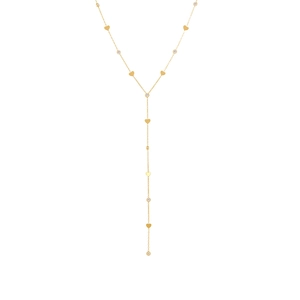 Collier en Y plaqué or 18 carats élégant avec pendentifs cœur et glands en zircone