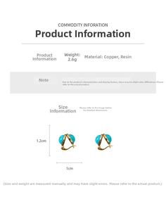 Detailed size chart for retro resin earrings showing 1.2cm height and 2.6g weight