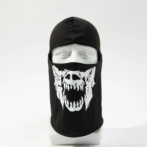 Black tactical balaclava with white skull teeth print for outdoor sports and cycling