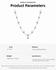 Detailed specs of 925 sterling silver necklace with 5A zircon and 40+5cm chain length