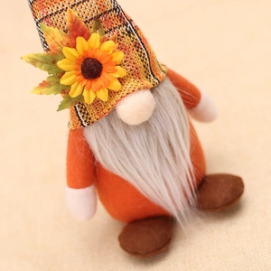 Fall Harvest sunflower gnome plush doll with plaid hat for seasonal home decoration