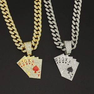 Iced out poker royal flush pendants on gold and silver hip hop cuban link chains