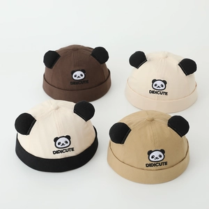 Cute cartoon baby panda hats in four colors including brown and beige brimless caps