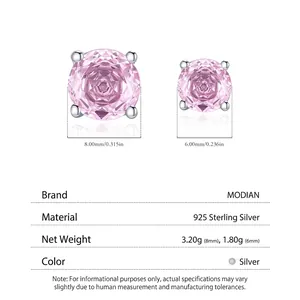 Classic 925 sterling silver stud earrings with 6mm and 8mm pink rose cut cubic zirconia