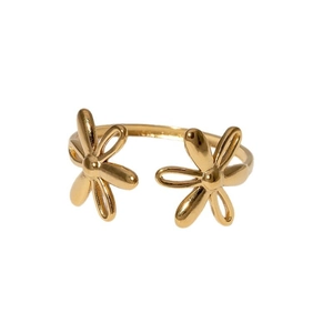 Bague ajustable en acier inoxydable doré avec design élégant de fleurs de marguerite évidées