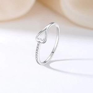 S925 sterling silver minimalist heart ring featuring sparkling micro-pave zirconia stones