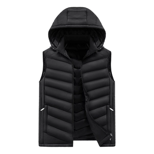 Gilet imbottito nero di alta qualità da uomo con cappuccio e tasche con cerniera