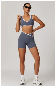 Women's cross high-waist yoga set with contrast binding and racerback sports bra