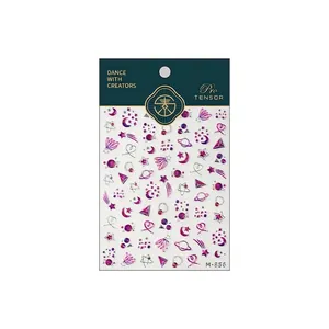 Purple glitter moon and star embossed 3D nail art stickers with heart patterns