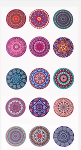Set of 15 colorful mandala diamond painting coasters with intricate geometric patterns