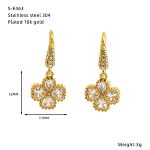 Elegant 18k gold plated 304 stainless steel clover earrings with micro-set zircon crystals