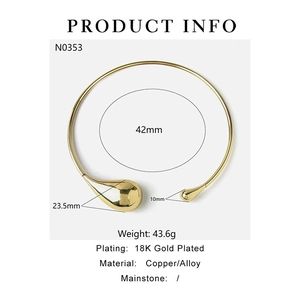 Detailed size specifications for 18K gold plated asymmetric teardrop collar necklace
