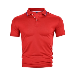 Detailed view of red short sleeve Polo shirt showing breathable fabric and collar stitching