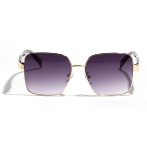 Fashionable oversized gold metal square sunglasses with purple gradient lenses for men and women