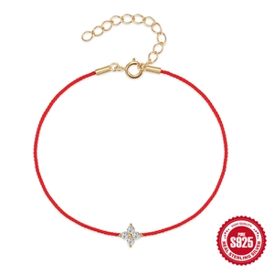 925 Sterling Silver Red String Bracelet For Women Minimalist Flower Zirconia Adjustable Lucky Jewelry