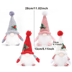 Set of four colorful 28cm Christmas plush gnomes with knitted hats and long white beards